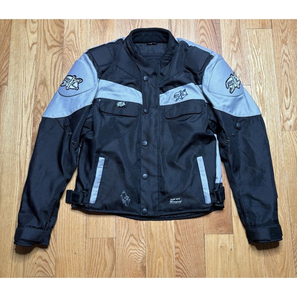 EXL Motorcycle Jacket Men’s Lrg Gray Black Padded With Zip Out Liner Air Power